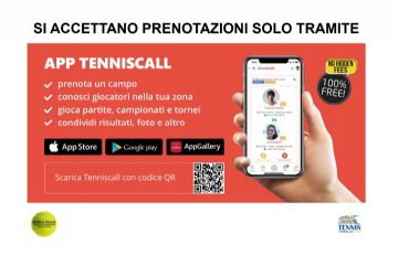 locandina con indicazioni utilizzo della app tenniscall per prenotazioni campi da tennis